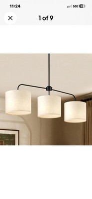 Modern 3-Light Black Linear Chandelier with Beige Drum Shades for Any Room