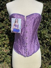 NWT Lavender Corset Jacquard Small Boned Cincher Hook Front Strapless