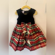 NWOT Bonnie Jean Black Red Plaid Velvet Metallic Bow Christmas Holiday Dress 5T