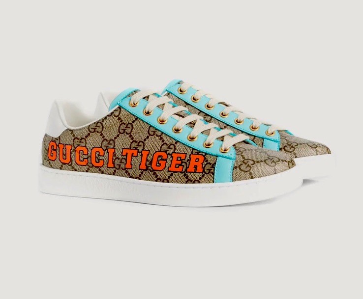 GUCCI Women's Size 36 US 6 Tiger Ace  Sneakers GG logo Canvas Blue