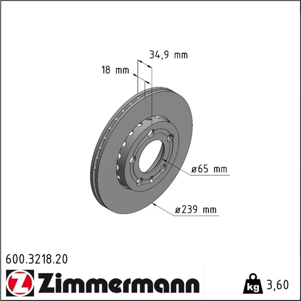 2X Zimmermann 600.3218.20 Bremsscheibe FüR Skoda Vw Fabia Polo Fox 6Y2 6Y5 6Y3-image