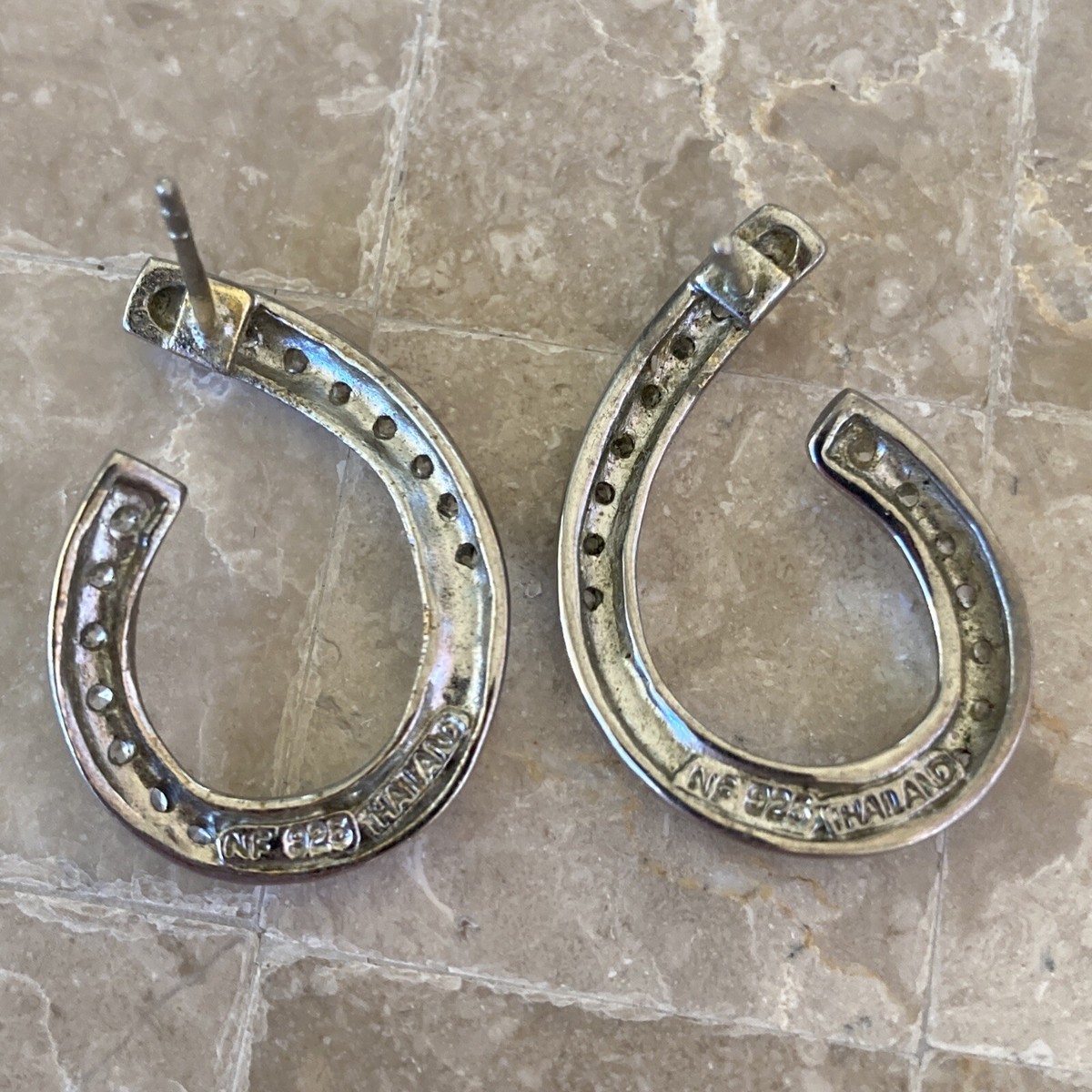 NF 925 STERLING SILVER HOOP EARRINGS With CZ Thailand Cute