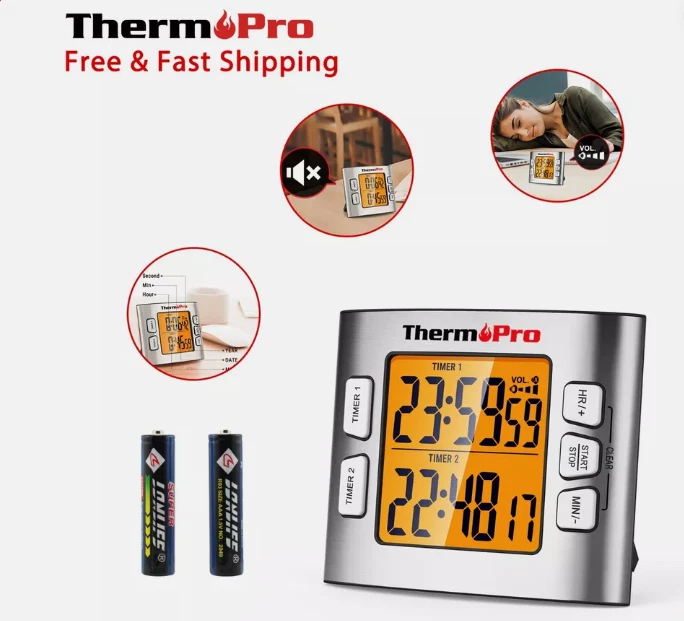 Large LCD Digital Kitchen Cooking Timer Count-Down/Up Clock Loud Alarm Magnetic - Image 2 of 2