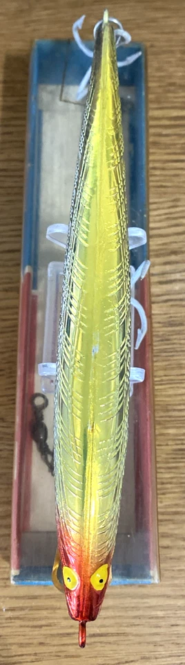 Señuelo de pesca vintage Bill Norman’s REB2 • Caja original • 4006 • Amarillo • 7” • EE. UU. Foto 3 de 4