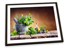 Fresh Herbs Spices Mortar Brown FRAMED ART PRINT Picture Poster Artwork