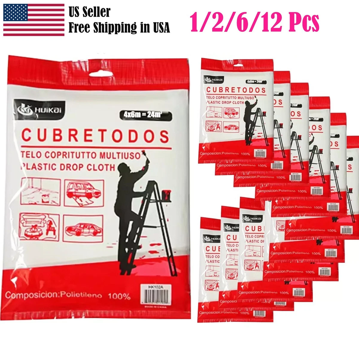 VicMore Clear Plastic Drop Cloth - Water & Dustproof, Odorless Plastic Sheet For Painting, Renovations, DIY Projects - Durable Paint Tarp With 1mil Thickness - Floor Covering & Dust Cover - 9 X 12