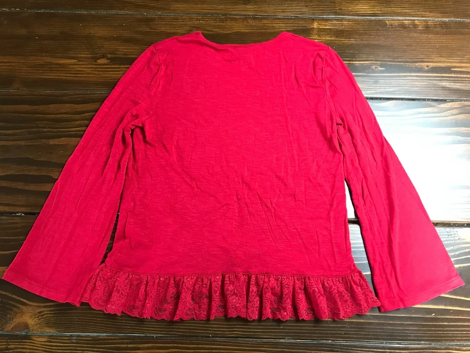 Рубашка Wrangler, молодежный женский размер XL, красный, кружевная отделка, длинный рукав, оборки кромки - Изображение 2 из 4