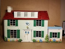 Vintage 1950's Marx Tin Litho 2 Story Colonial Dollhouse Green