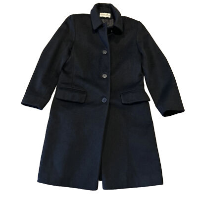 Albert Nipon Trench Pea Coat Womens SZ 4 Pointed Collar Wool Blend Black