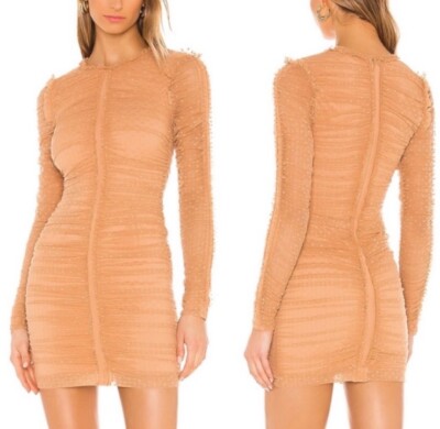 Revolve NBD Las Olas Long Sleeve Mini Dress Tan Ruched Mesh Bodycon Small  W22 | eBay