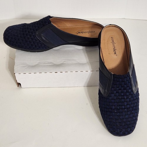 Comfortview Women's Extra Wide Width The Lola Mule Shoes Navy Blue Size 8.5  WW | eBay