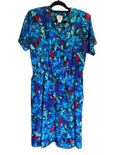 VTG 90S LUCI FELLINI MADE IN USA SZ 18 L XL BLUE PURPLE FLORAL DRESS