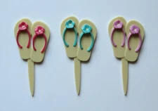 12 Flip Flop Sandals Cup Cake Picks Bday Party Topper Summer Beach Ocean Luau