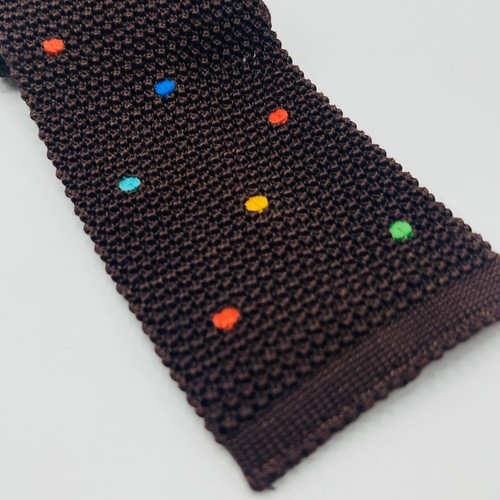 Vintage Yves Saint Laurent YSL Crocheted Silk Tie With Dots Square Brown Swift - Picture 3 of 7