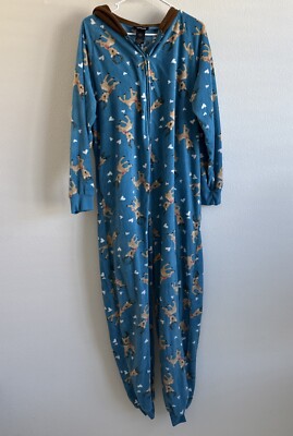 Joe Boxer One Piece Reindeer Pajamas Hooded, Antlers Cute Women’s Size XL 