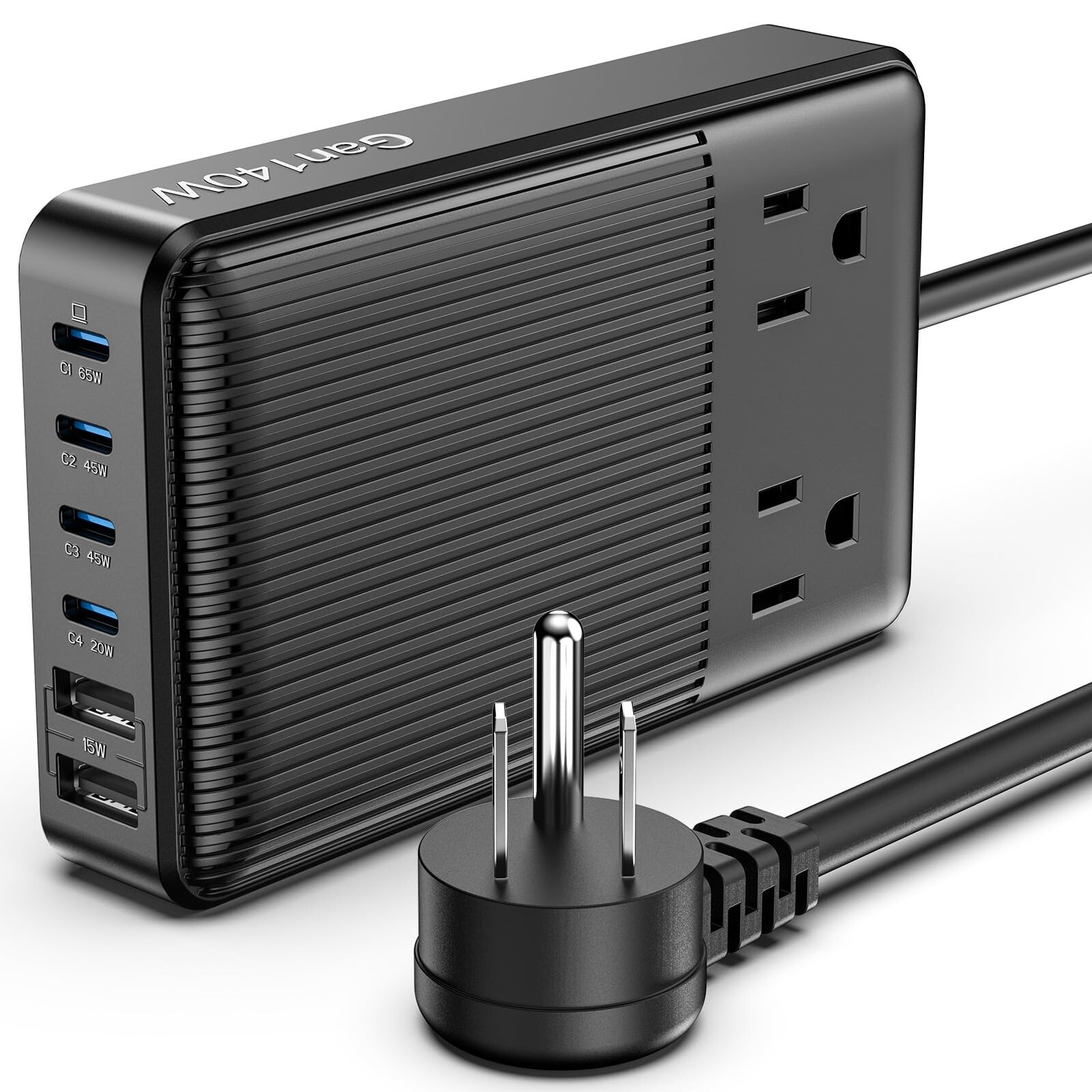 Charging Stations Flat Plug Power Strip 140W, 8-in-1 Power Strip, G... Fast Ship