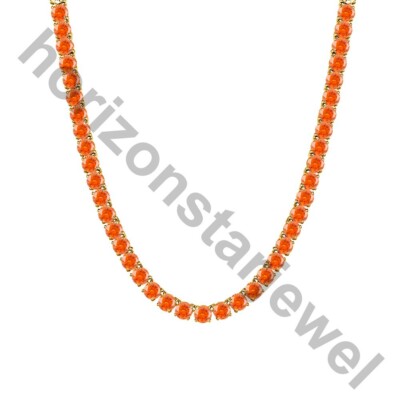 15.24 Ct Lab Created Sapphire 14K Yellow Gold Plated Wedding 3mm Tennis Necklace