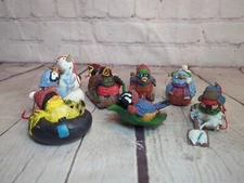 7  Winter Bird Christmas Ornaments, Sledding, Skiing, Shoveling, Snowman A9