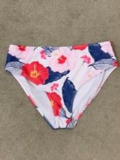 Bikini Tankini Swimsuit Bottom Women Size L White Floral Silky Smooth EUC