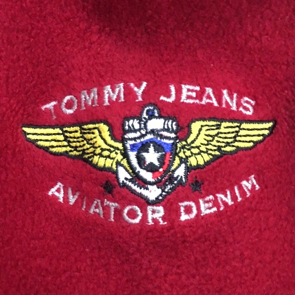 Camisa masculina jeans aviador vintage Tommy Hilfiger botão de lã bloco de cores bandeira vermelha M - Imagem 2 de 4