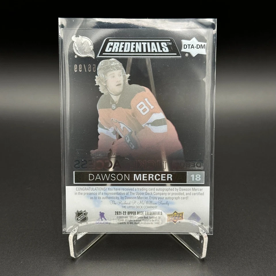 2021-22 UD Credentials DAWSON MERCER #DTA-DM /99 Debut Ticket Access AUTO RC - Image 2 of 4