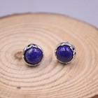 Gem Sterling Silver 925 Earrings Natural Lapis Lazuli Earrings Stud Round