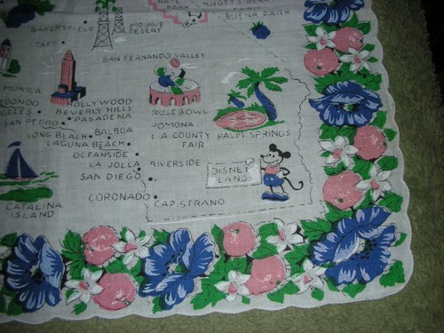 Vintage Novelty CALIFORNIA STATE Hankerchief Disneyland, Golden Gate - Picture 3 of 5