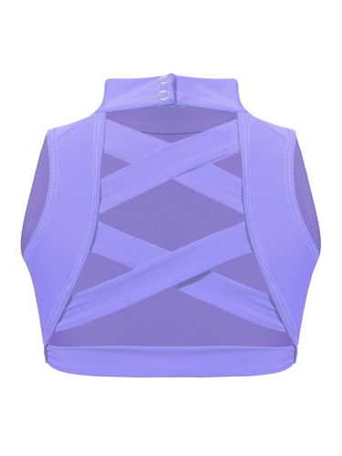 Girls Athletic Sports Crop Tops Vest Cross Back Mock Neck Ballet Dance Tank Top - Picture 54 of 64