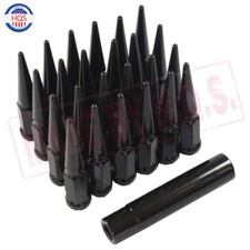 24 Pcs Black Spike 4.4 Tall Lug Nuts M14x1.5 For Chevy Silverado Tahoe With Key