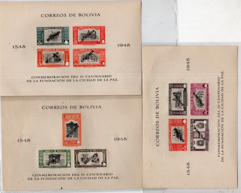BOLIVIA, 1951, YV # BL 5/10, IMPERFORATED, SPECIMEN, MNH - Image 2 of 2