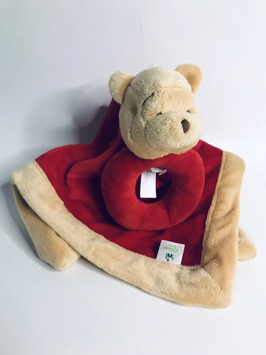 Disney Winnie The Pooh Bear Lovey Rattle Security Blanket Baby Toy