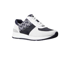 Michael Kors Women's Allie Trainer Tech Canvas Sneakers Shoes Navy/Opt White