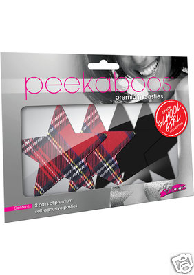 Eye Candy Peekaboo Pasties Plaid Schoolgirl Red & Black Stars 2 Pair PK027S