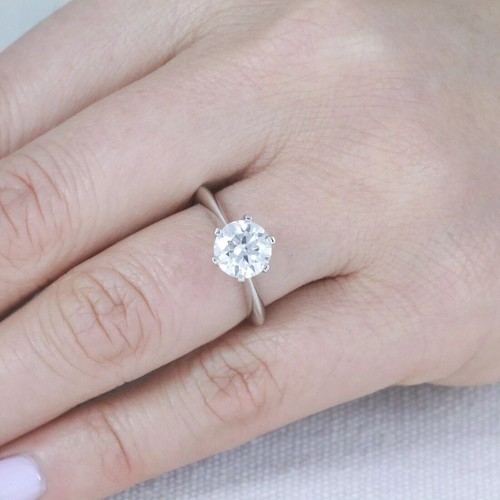 1Ct Round Moissanite Solitaire Knife Edge Engagement Ring 14k White Gold Plated - Picture 4 of 7