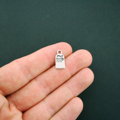 BULK 50 Tombstone RIP Charms Antique Silver Tone Gravestone - SC5823