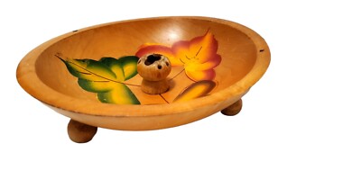 Vintage Wooden 3 leg footed NutCracker Bowl with cracker Walnut Almond 
