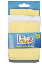 Razz Tub Time Fun Baby Bath Wash Cloths 3 Pack Yellow White