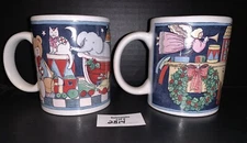 2 Certified International Susan Winget Christmas Holiday Ceramic Mugs Vintage