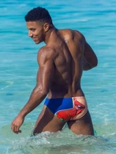 New Men's Sexy Strawberry Lips Bikini Style Swim Brief w/Contoured Pouch - Gay