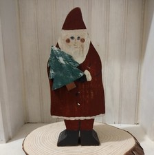 Vintage Wooden Folk Art Old World Santa Claus Hand Made Hand Painted Christmas