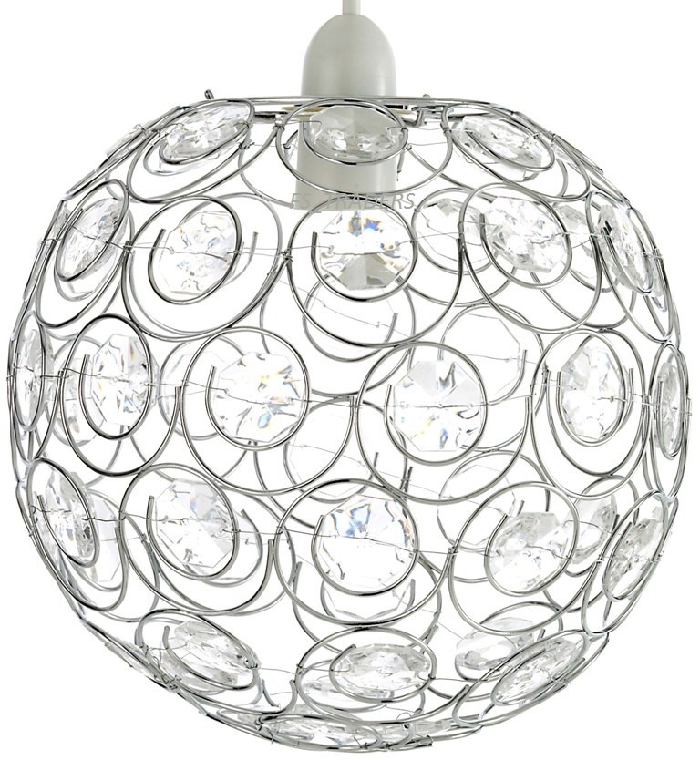 Modern Chrome Ceiling Light Shade With Acrylic Crystal Effect Bead Globe Pendant eBay