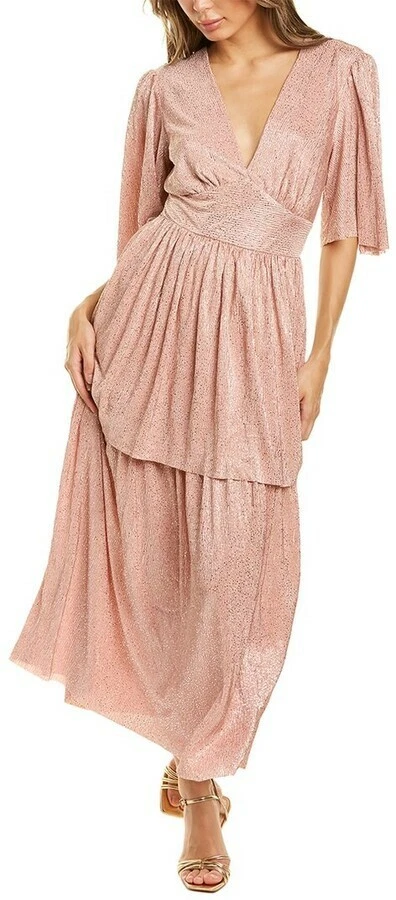 Blush floral pleated ruffle midi dress cheap