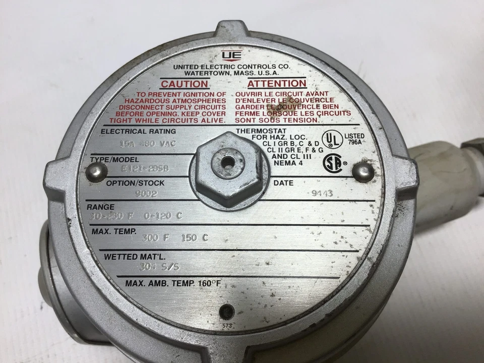United Electric Controls E121-2BSB Thermostat Range 30-250F 0-120C 180VAC 15A... - Image 2 of 4