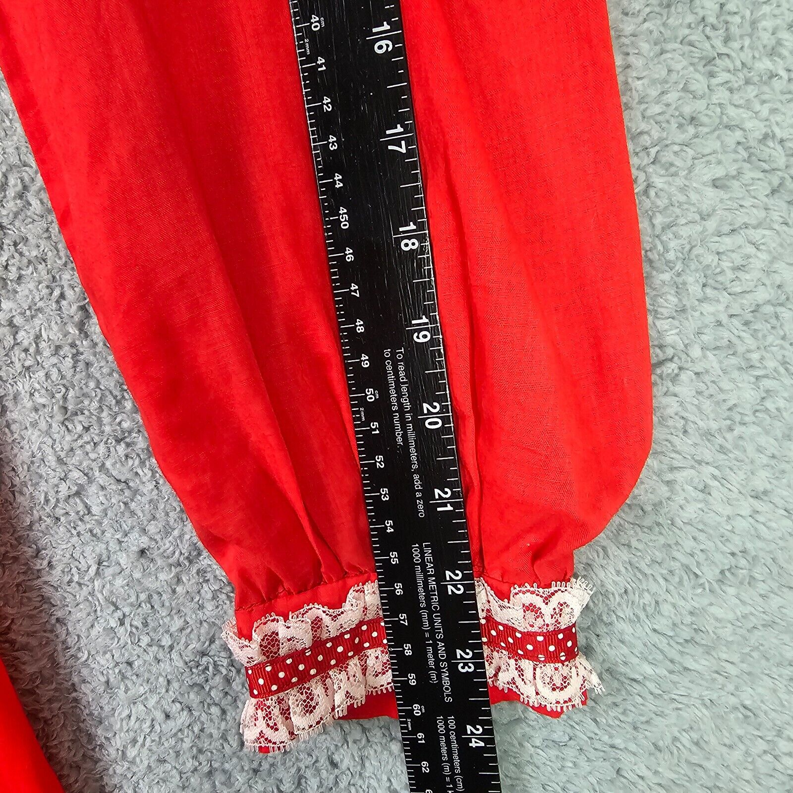 Vtg 70s Womens Prairie Dress M Red Cottagecore La… - image 8