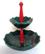 Vintage Lefton Holly Double Tiered Tidbit Server 2 Tier Serving Dish Christmas