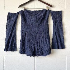 Fashion Nova Navy Blue Lace Off The Shoulder Romper Women's XL