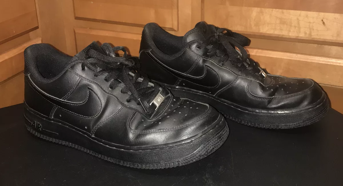 Men's Air Force 1 Low Casual Shoes in Black/Black Size 13.0 | Leather by Nike