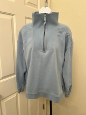 Eddie Bauer Women's Blue Pullover Sweatshirt L Mock Neck 1/4 Zip Long Sleeve