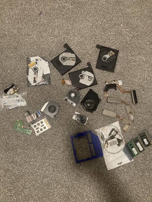 Laptop/ computer Parts Lot: Fans Heatsinks RAM Ribbon Cables Untested