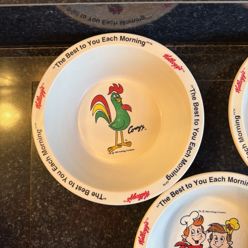 Conjunto de 5 tigelas de comida de cereais para café da manhã vintage autênticas Kellogg 1995 - Imagem 2 de 4